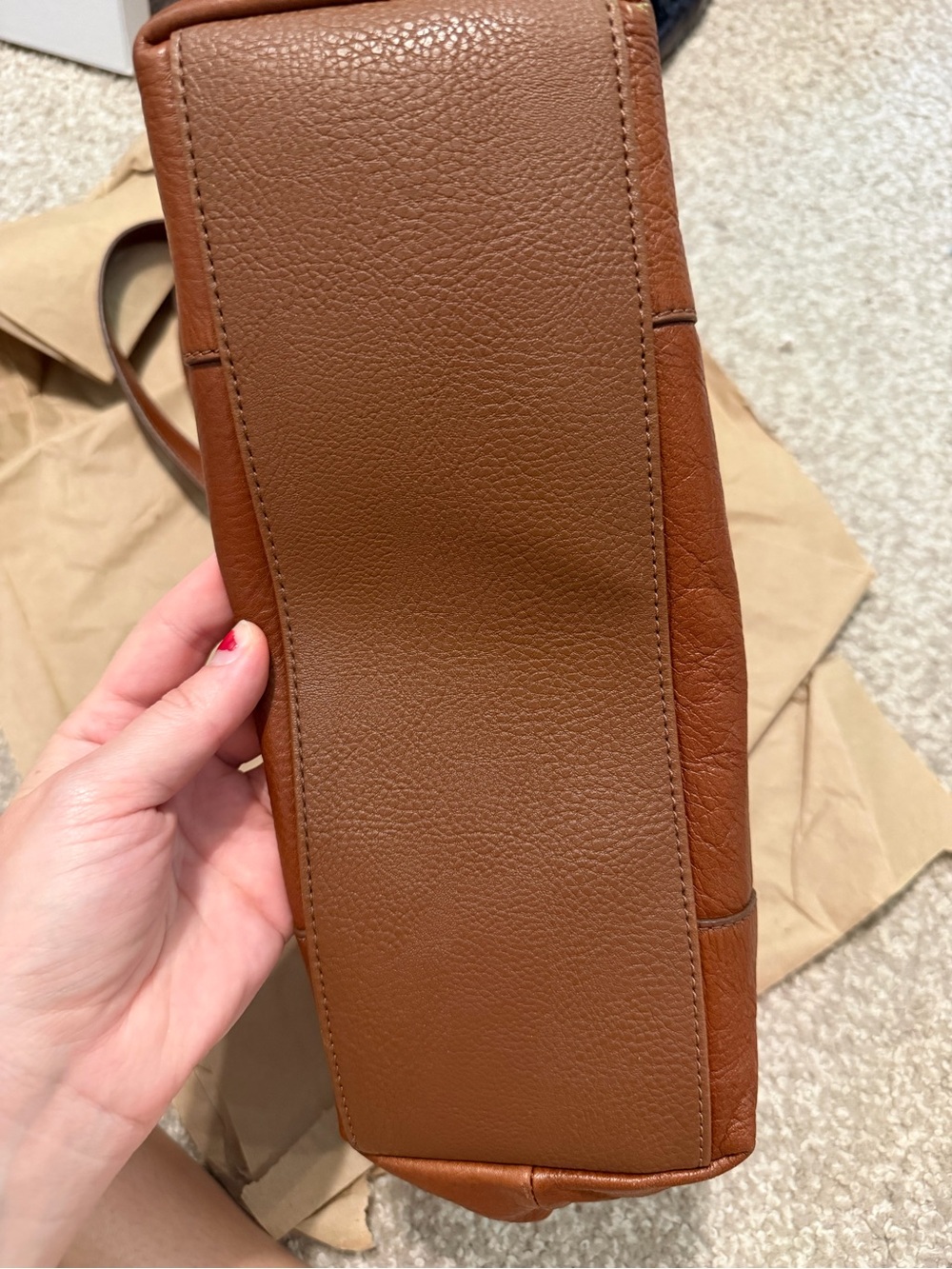 Fossil Leather Tote in Warm Chestnut Brown - Picture 3 of 6